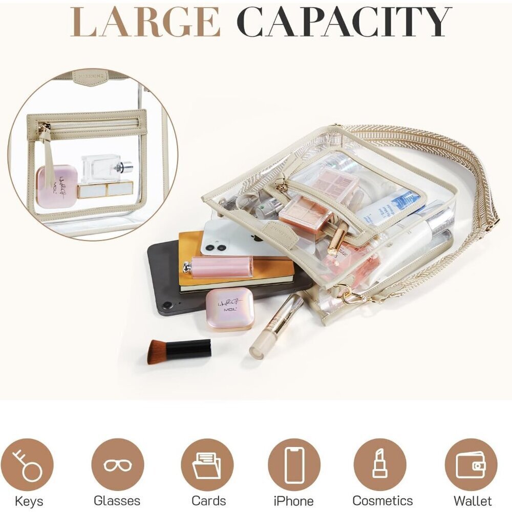 Clear Crossbody Bag Women PVC Stadium Approved Concert Purse with Adjustable Str - Picture 3 of 7